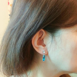 亮麗寶藍長橢圓 施華洛世奇元素 白K金鋯石垂墬耳環˙Jill&Joe 給妳不一樣的清新奢華˙獨家限量款18K包金 第2張的照片