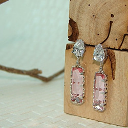 亮麗粉紅長方 施華洛世奇元素 白K金鋯石垂墬耳環˙Jill&Joe 給妳不一樣的清新奢華˙獨家限量款18K包金 第3張的照片