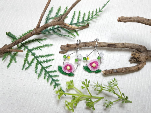 令和梅之歌 刺繡花朵 鋯石水晶 單鑽夾式耳環˙Jill&Joe王Studio 給妳不一樣的清新氣質 第4張的照片