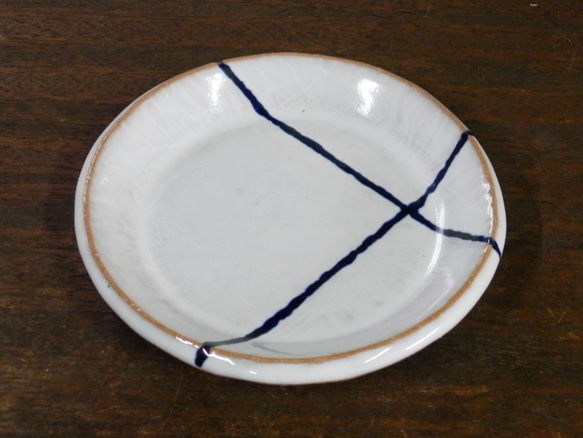 12ｃｍ平皿（白×青ライン） 2枚目の画像