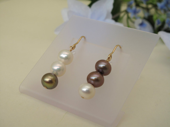 【再販】Straight-line Pearls ~white x bronze~ 3枚目の画像