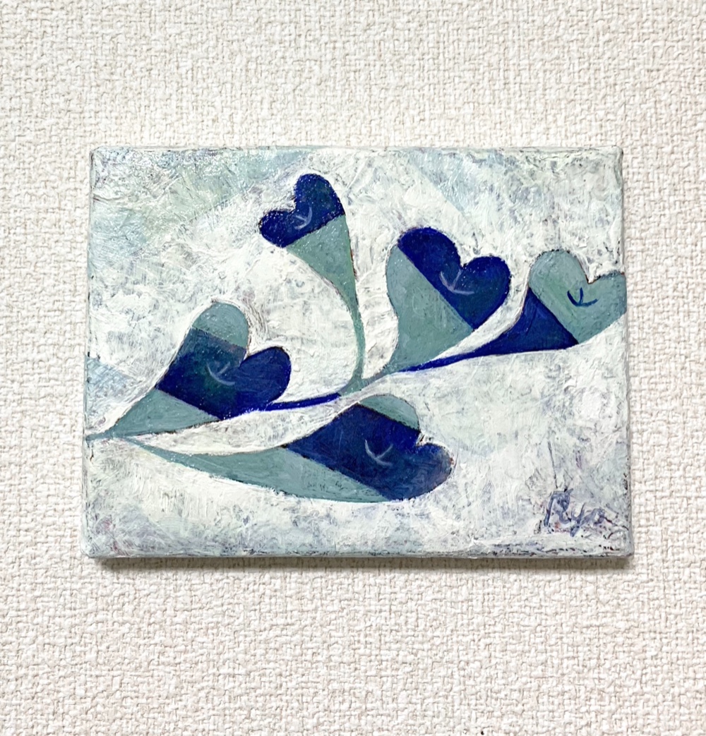 ハートの絵、絵画、原画、インテリア、現代アート、LOVE、幸せを呼ぶアート