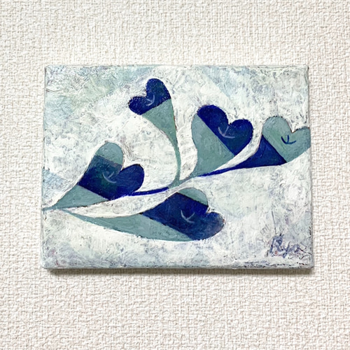 原画 油絵 アップルハート リンゴとハートのアート 抽象画 100×135mm