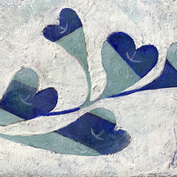 原画 油絵 アップルハート リンゴとハートのアート 抽象画 100×135mm 青・水色 モダンアート 2枚目の画像