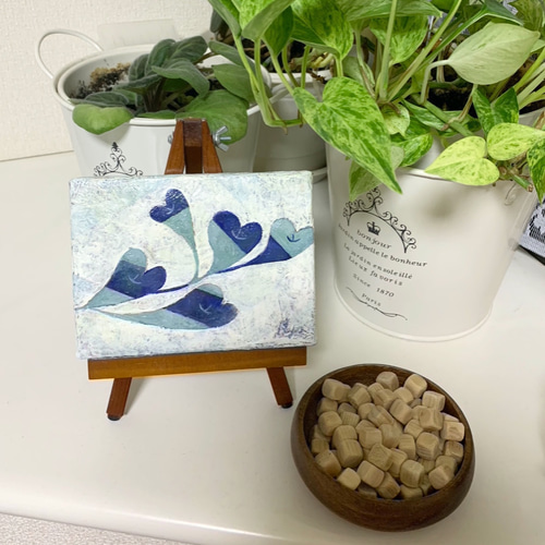 原画 油絵 アップルハート リンゴとハートのアート 抽象画 100×135mm