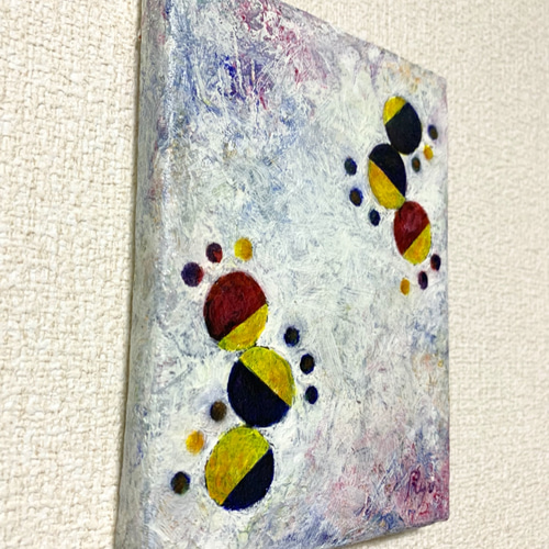 原画 油絵 プチステップ 足跡のアート 抽象画 135×100mm 白