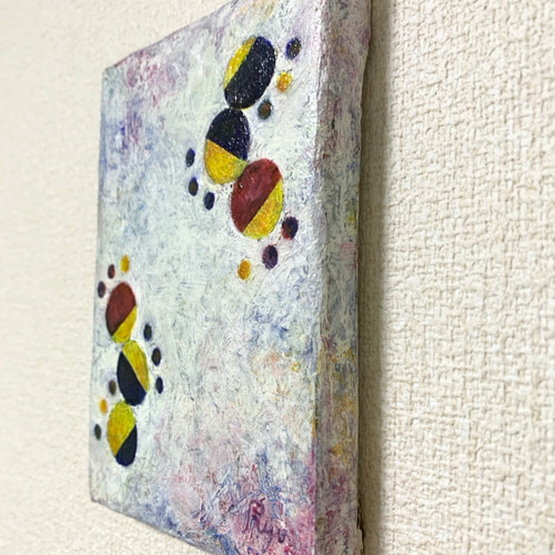 原画 油絵 プチステップ 足跡のアート 抽象画 135×100mm 白