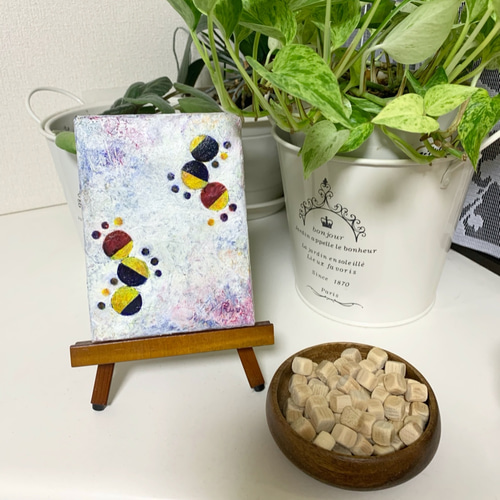 原画 油絵 プチステップ 足跡のアート 抽象画 135×100mm 白