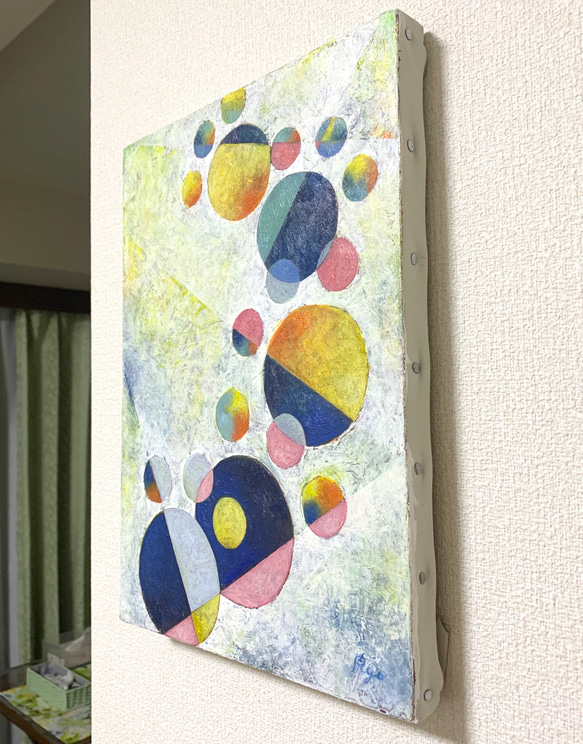 原画 油絵 ファーストステップ 足跡のアート 絵画 抽象画 F4号 カラフル モダンアート 4枚目の画像