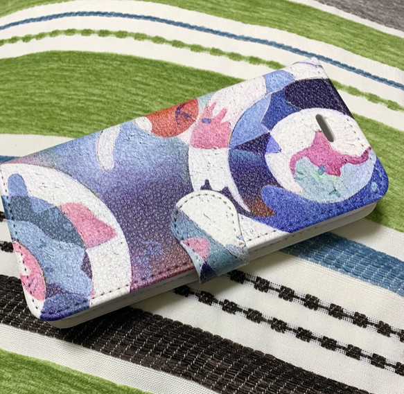 手帳型スマホケース ねこねこ iPhone Android ブック型 モダンアート 1枚目の画像