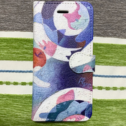 手帳型スマホケース ねこねこ iPhone Android ブック型 モダンアート 2枚目の画像