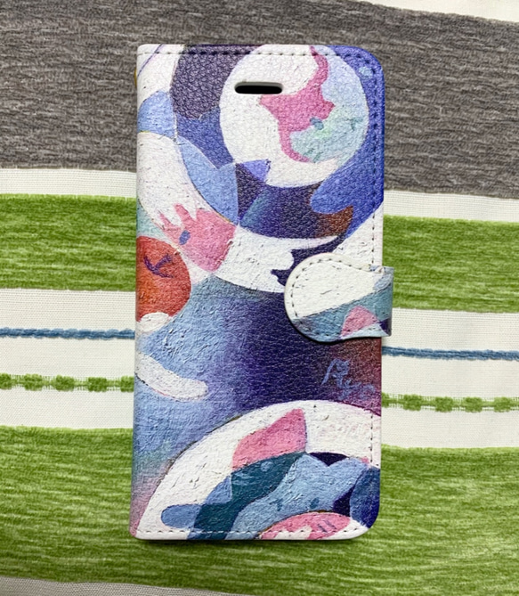 手帳型スマホケース ねこねこ iPhone Android ブック型 モダンアート 2枚目の画像