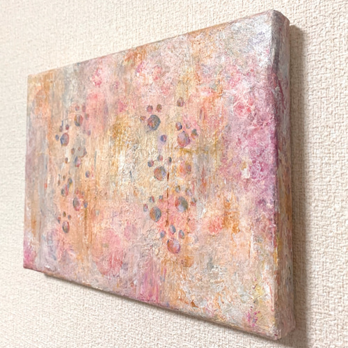 原画 油絵 春の足音 足跡のアート 抽象画 SM/サムホール ピンク モダン