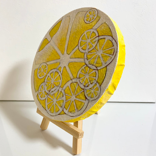 原画 油絵 煌きのレモンウォーター ミニイーゼル付き レモンの