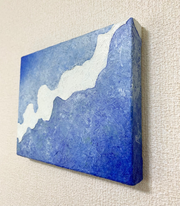 原画 油絵 空と海の青 空と海のアート 抽象画 F0号 ブルー×水色 モダンアート 3枚目の画像