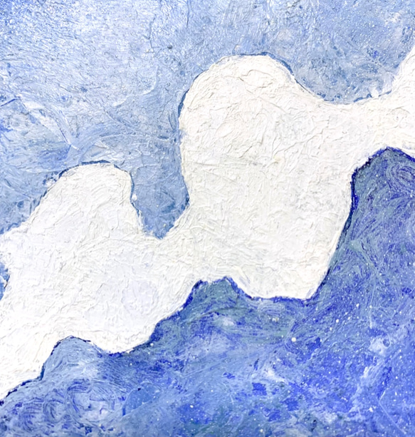 原画 油絵 空と海の青 空と海のアート 抽象画 F0号 ブルー×水色 モダンアート 5枚目の画像