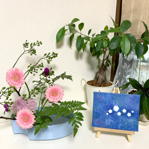 原画 油絵 一瞬のきらり 光のアート 抽象画 F0号 ブルー モダン