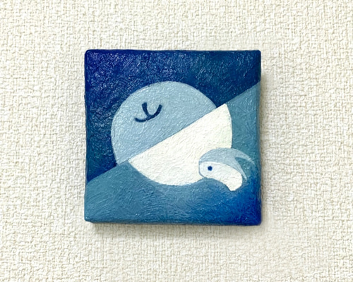 原画 油絵 希望の兆し リンゴうさぎのアート 抽象画 75×75mm 青 モダン