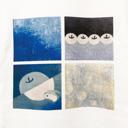 アートTシャツ ブルーアソート りんご・月・海 ブルー×水色 モダンアート 2枚目の画像