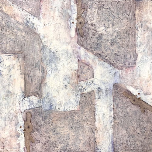 絵画　油絵　原画　抽象画　ハート　北欧　アート　F4 原画 油絵 ハイド＆シーク うさぎのアート 抽象画 F4号 ブラウン