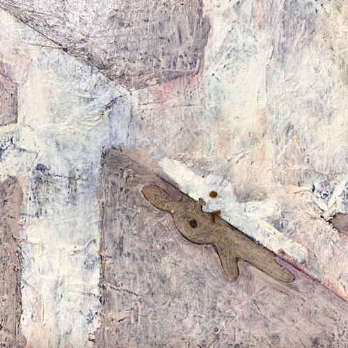原画 油絵 ハイド＆シーク うさぎのアート 抽象画 F4号 ブラウン