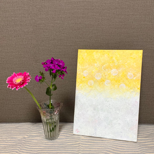 原画 油絵 陽だまり 太陽の光のアート 絵画 抽象画 F4号 黄色×白