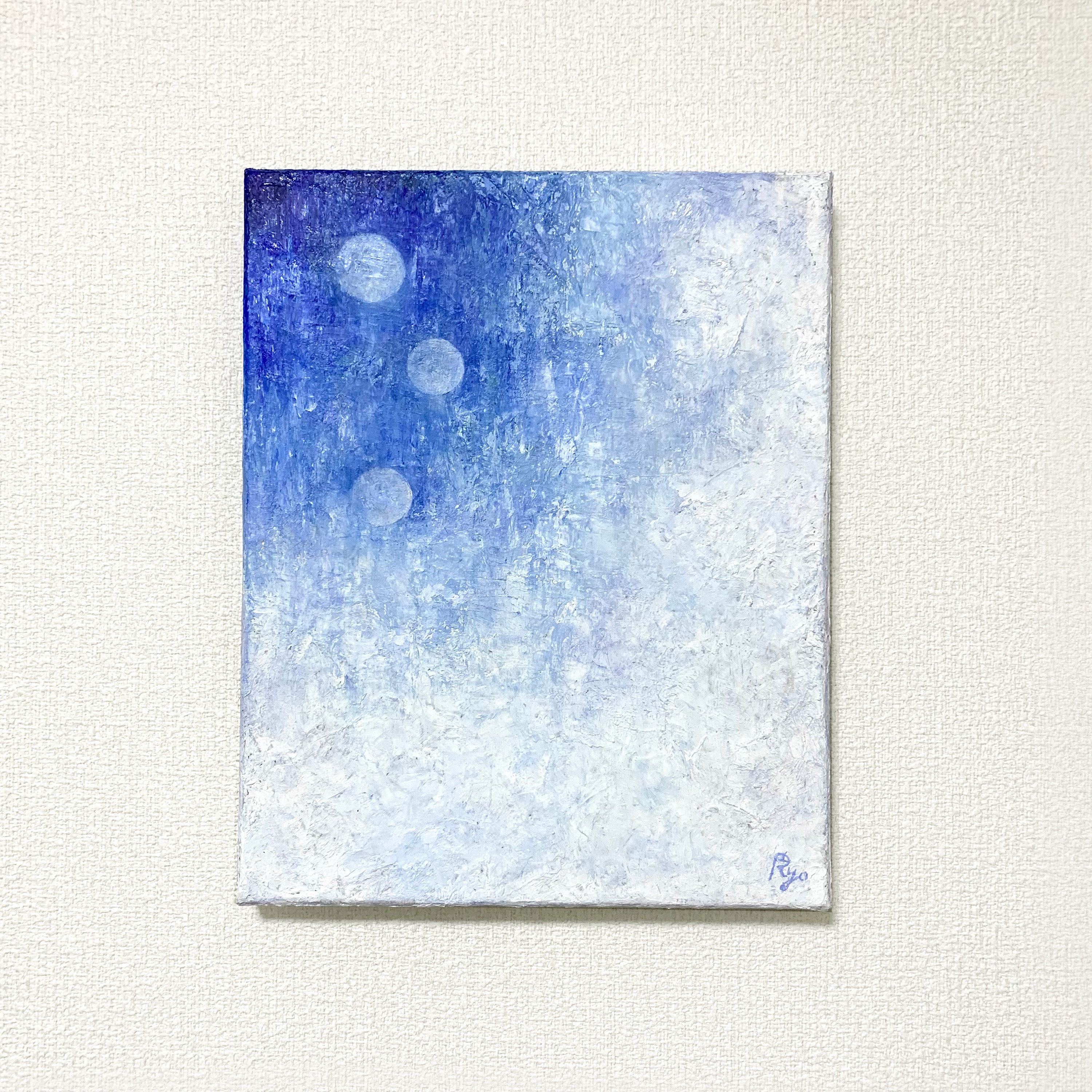 絵画　油絵　原画　青い記憶　青　グラデーション　抽象画　Ｆ8サイズ　Ｓ.Ｉ 原画 抽象画 太陽 海 月 ブルー 青 おしゃれ モダンアート 現代