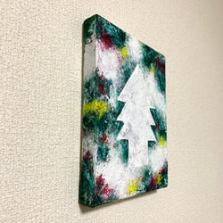 原画 油絵 願いの木 クリスマスのアート 抽象画  F0号 グリーン×ホワイト モダンアート 2枚目の画像