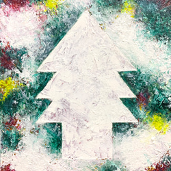 原画 油絵 願いの木 クリスマスのアート 抽象画  F0号 グリーン×ホワイト モダンアート 4枚目の画像