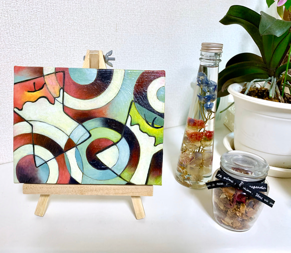 原画 油絵 共鳴Ⅱ リンゴのアート 抽象画  F0号 カラフル モダンアート 4枚目の画像
