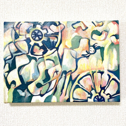 原画 油絵 エナジー リンゴとレモンのアート 抽象画 SM/サムホール 白・カラフル モダンアート 1枚目の画像
