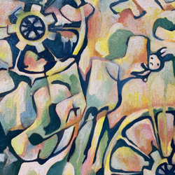 原画 油絵 エナジー リンゴとレモンのアート 抽象画 SM/サムホール 白・カラフル モダンアート 2枚目の画像