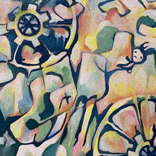 原画 油絵 エナジー リンゴとレモンのアート 抽象画 SM/サムホール 白