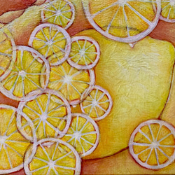 原画 油絵 レモネード日和 レモンのアート 抽象画  SM/サムホール イエロー モダンアート 2枚目の画像