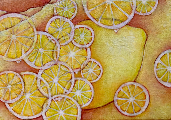 原画 油絵 レモネード日和 レモンのアート 抽象画  SM/サムホール イエロー モダンアート 2枚目の画像