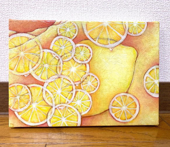 原画 油絵 レモネード日和 レモンのアート 抽象画  SM/サムホール イエロー モダンアート 4枚目の画像