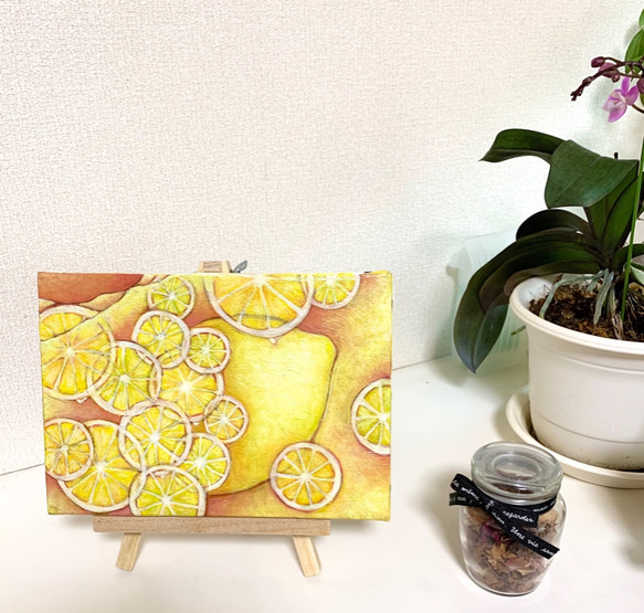 原画 油絵 レモネード日和 レモンのアート 抽象画  SM/サムホール イエロー モダンアート 5枚目の画像