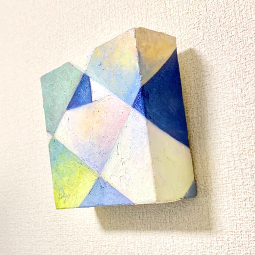 原画 油絵 変化するリンゴ りんごのアート 抽象画 100×100mm ブルー