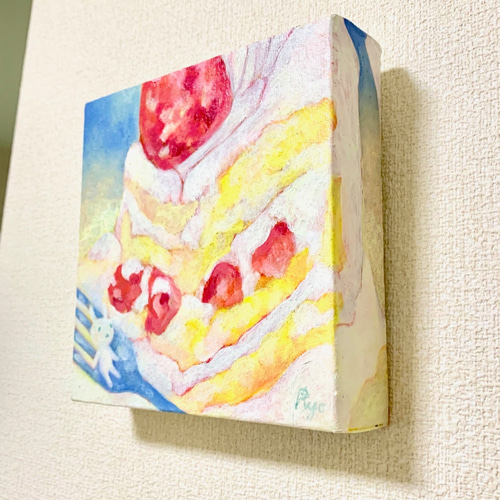 絵（原画）#12 原画 油絵 スウィートタイム 苺ショートとうさぎのアート 抽象画