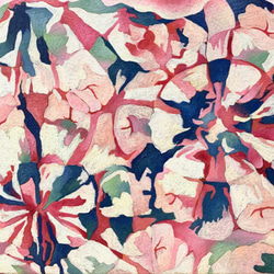 原画 油絵 スプリングⅡ 春とリンゴのアート 抽象画  F3号 ピンク モダンアート 2枚目の画像