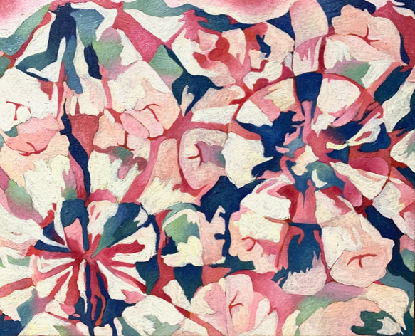 原画 油絵 スプリングⅡ 春とリンゴのアート 抽象画  F3号 ピンク モダンアート 2枚目の画像