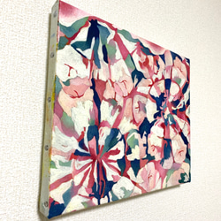 原画 油絵 スプリングⅡ 春とリンゴのアート 抽象画  F3号 ピンク モダンアート 3枚目の画像