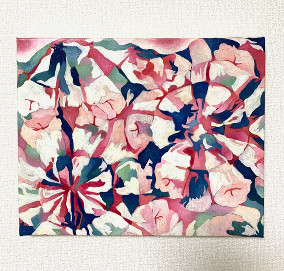 原画 油絵 スプリングⅡ 春とリンゴのアート 抽象画  F3号 ピンク モダンアート 4枚目の画像