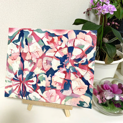 原画 油絵 スプリングⅡ 春とリンゴのアート 抽象画  F3号 ピンク モダンアート 5枚目の画像