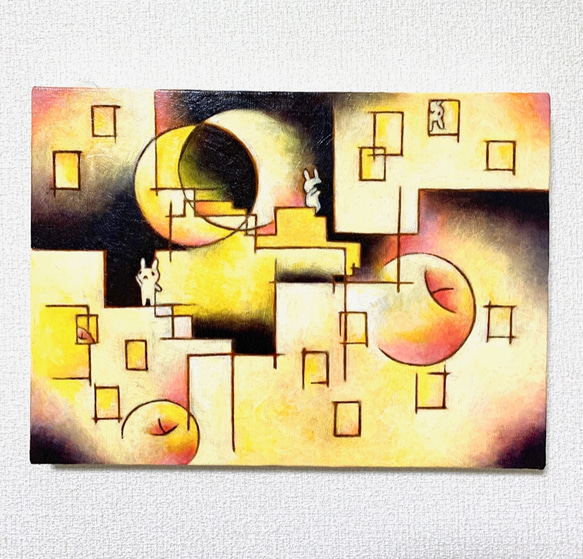 原画 油絵 キミはどこ? リンゴとうさぎとたまごのアート 抽象画 原画 油絵 キミはどこ? リンゴとうさぎとたまごのアート 抽象画