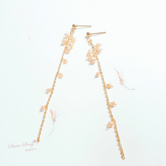 珍珠♡ 珍珠藤蔓耳飾 (珊瑚粉) (耳夾/耳針款) 第3張的照片
