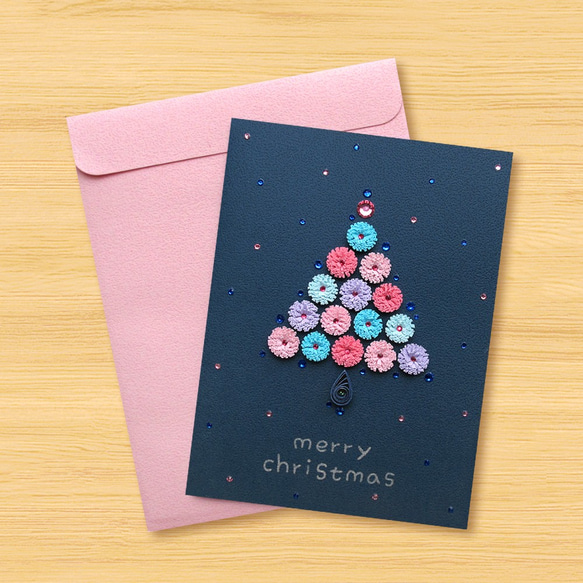 手作りの圧延紙カード：星空シリーズ-クリスマスツリーを歩き回るロマンチックな花 3枚目の画像
