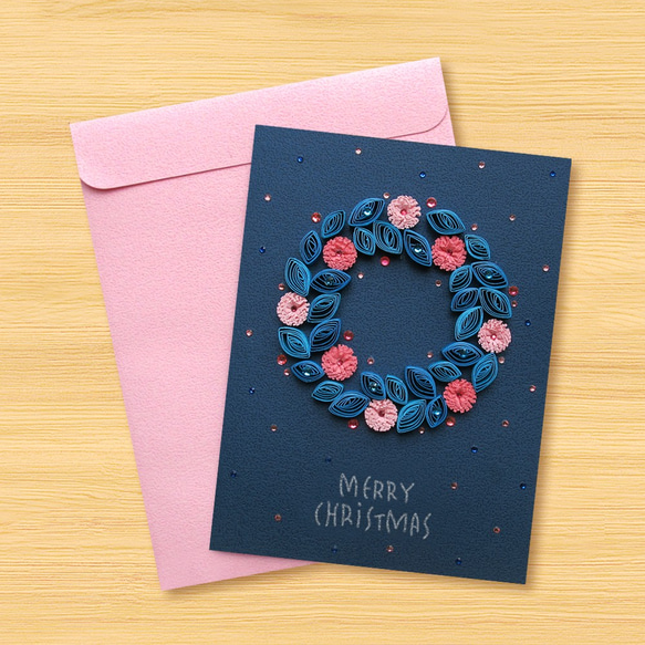 手作りのロールカード：星空シリーズ_クリスマスリースを歩き回るロマンチックな花（クリスマスカード、クリスマス） 3枚目の画像