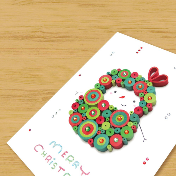 手作りロール紙カード：かわいいマジックサークルクリスマス-かわいい雪だるま 2枚目の画像