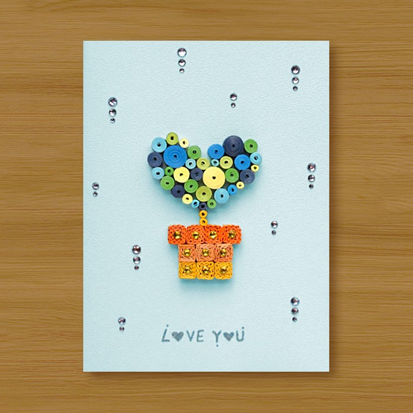 手工捲紙卡片：愛戀小盆栽 Love You_粉藍（生日卡、情人卡、父親卡、萬用卡） 第1張的照片